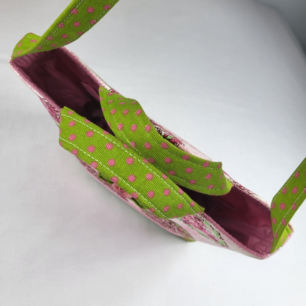Ever Sew English Handmade PURSE Handbag Small Tote Fabric Green Pink Medallions - Picture 5 of 13